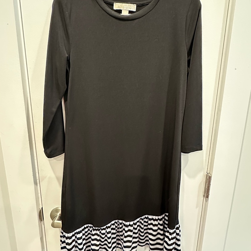 Micheal Kors Black and White Striped Hem Dress